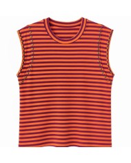 CAMISETA RAYAS TACHAS NARANJA
