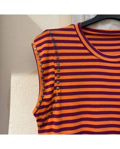 CAMISETA RAYAS TACHAS NARANJA