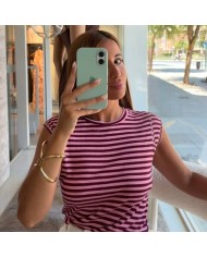 CAMISETA RAYAS TACHAS MORADA