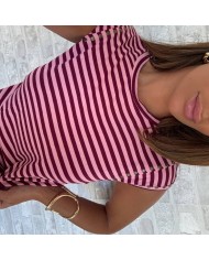 CAMISETA RAYAS TACHAS MORADA