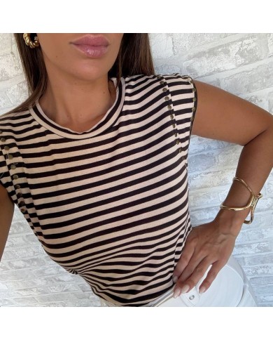 CAMISETA RAYAS TACHAS CHOCO