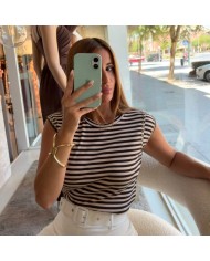 CAMISETA RAYAS TACHAS CHOCO