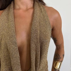 VESTIDO LUXURY CORTO ESCOTE FLUÍDO DORADO