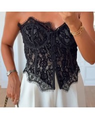 CORSET ENCAJE BOTONES NEGRO