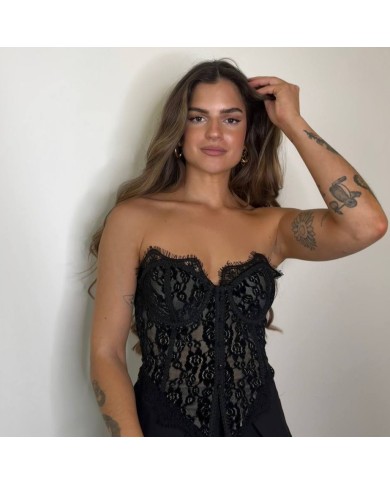 CORSET ENCAJE BOTONES NEGRO