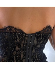CORSET ENCAJE BOTONES NEGRO