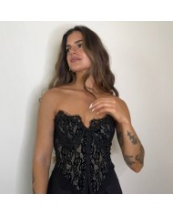 CORSET ENCAJE BOTONES NEGRO