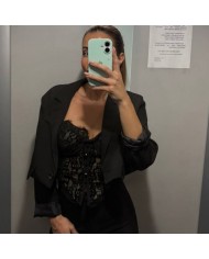 CORSET ENCAJE BOTONES NEGRO