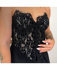 CORSET ENCAJE BOTONES NEGRO