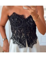CORSET ENCAJE BOTONES NEGRO