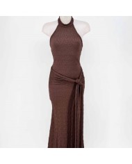 VESTIDO HALTER RELIEVE CHOCO
