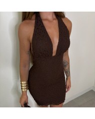 VESTIDO AJUSTADO ENCAJE CHOCO