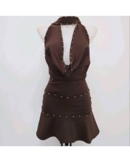 VESTIDO VUELO TACHAS CHOCO