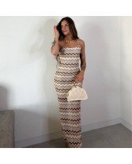 VESTIDO PUNTO RAYAS BEIGE