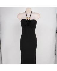 VESTIDO CANALÉ BOTILAS DE MADERA NEGRO