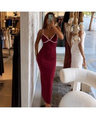 VESTIDO BICOLOR VINO