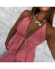 CONJUNTO TRIÁNGULO VICHY ROJO