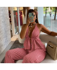 CONJUNTO TRIÁNGULO VICHY ROJO