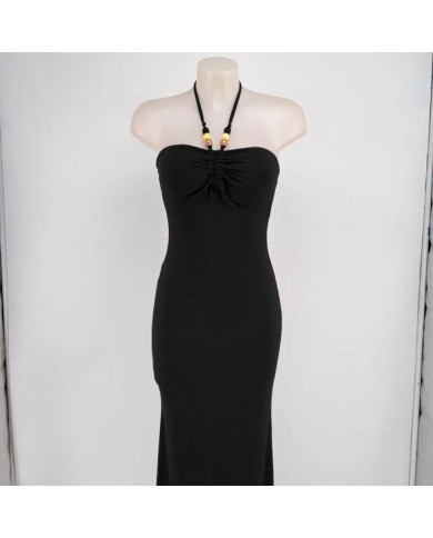 VESTIDO CANALÉ BOLITAS DE MADERA NEGRO
